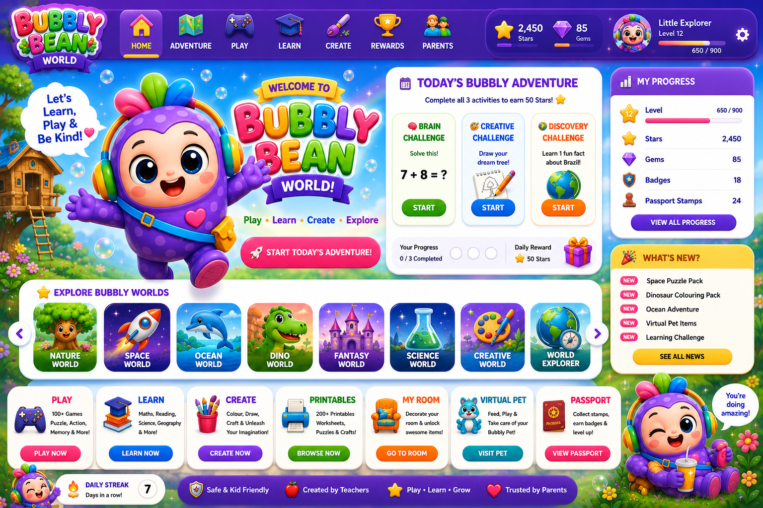 Bubbly Bean World — play, learn, create and explore